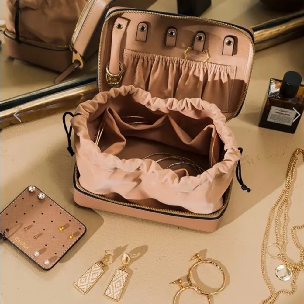 Blush Pink Jewelry Travel Case with Drawstring Organizer